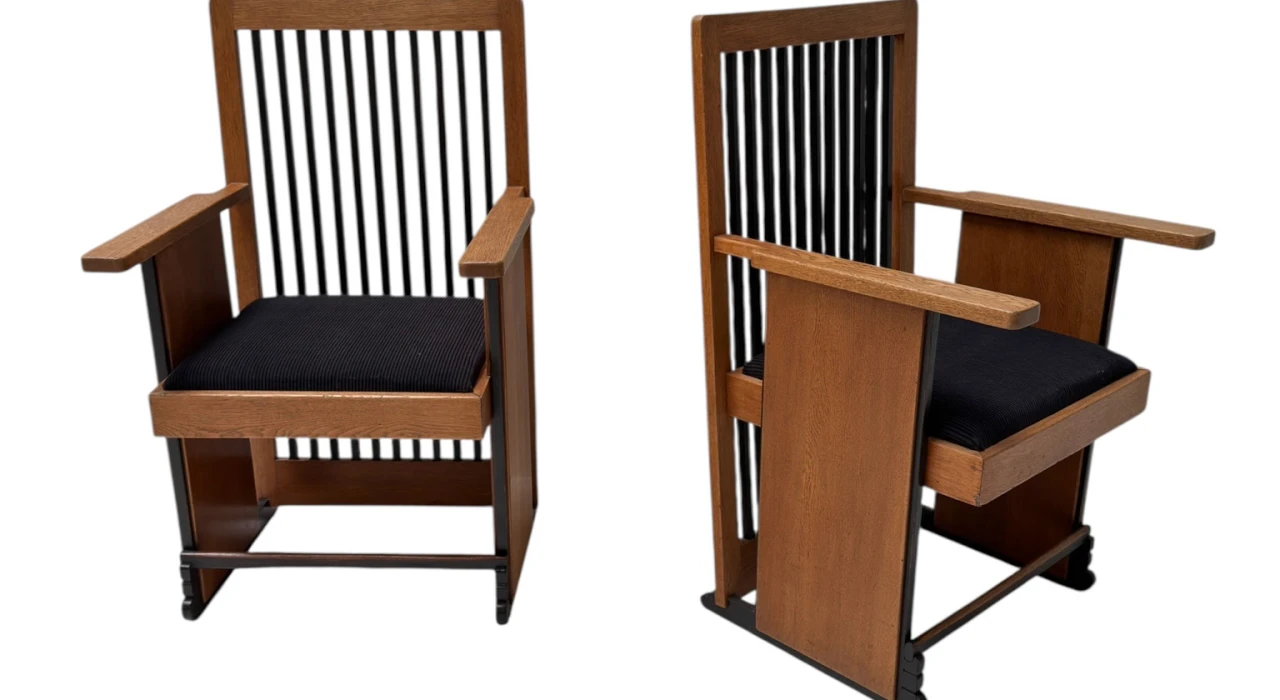 Two Art Deco Modernist High Back Armchairs by Architect Caspers, 1920s